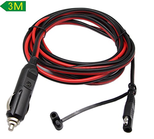 SinLoon Cigarette Lighter SAE Battery Charger Cable,12V 15A Cigarette Lighter Plug to Waterproof SAE Quick Release Adapter Extension Charging Cable with Fuse and LED Light(10FT,3 Meter)