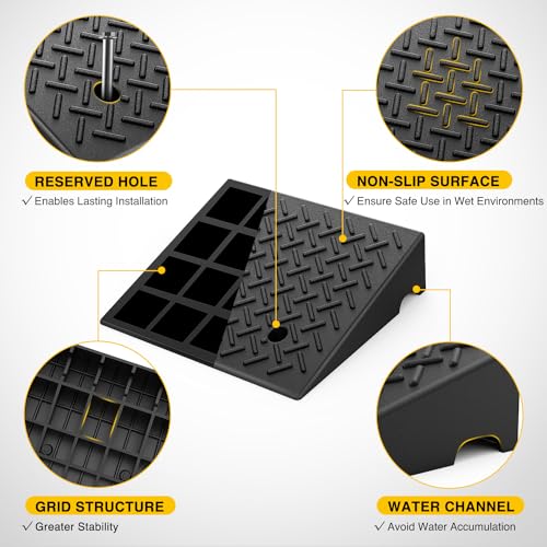 Nilight Rubber Curb Ramps, 6.3 Inches Rise Height Heavy Duty Rubber Threshold Ramp, Portable Driveway Ramps for Cars Wheelchairs Scooter Lawn Mower, 7000lbs Load Capacity, 2 Pack - size: 6.3" Rise