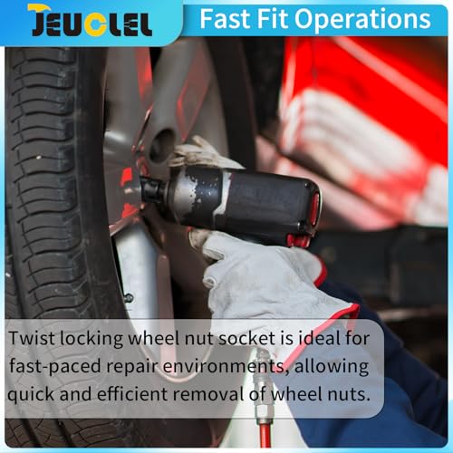 2PCS 1/2" Drive Emergency Lug Nut Remover Socket, Twist Locking Wheel Nut Socket Set for Stripped Lug Nut Removal 13/16" & 1" Compatible with Most Vehicles for Keyless Locking Nut Removal