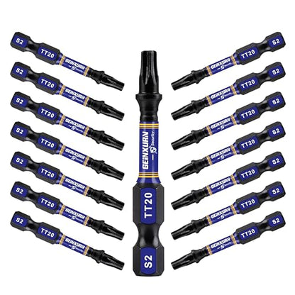 Geinxurn 2 In. Security T20 Impact Magnetic Screwdriver Bit Set, 15 Pieces #20 Torx Head Power Bit Set, S2 Alloy Steel Hollow Star Bit Set - size: 2"-15PCS, style: TT20