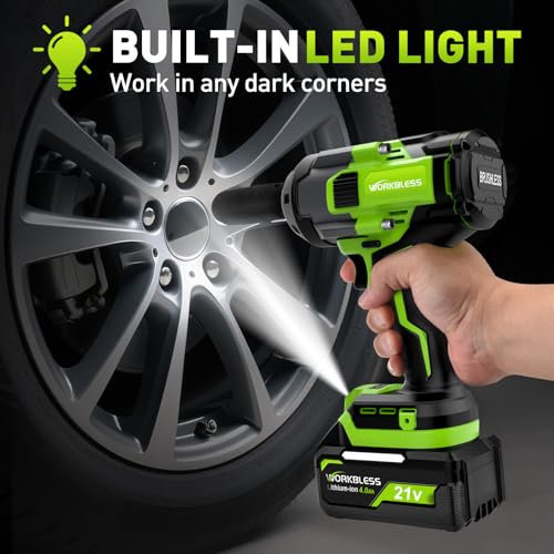 Cordless Impact Wrench 1/2 Inch, Max 1500Nm (1100Ft-lbs) Brushless High Torque Power Impact Gun with 4Ah Battery & Charger for Car Tire, Construction Work, Mower Lug Nut, 4 Sockets - style: 1500N.m with 2 Battery