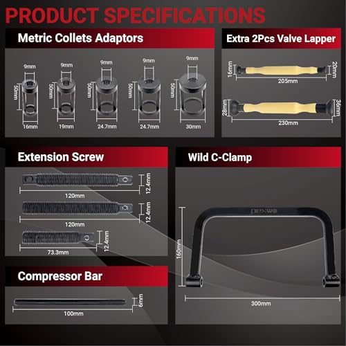 Valve Spring Compressor Set, 10-Piece Valve Spring Removal Tool & 2-Piece Valve Lappers, Small Engine Valve Spring Compressor, Designed for Motorcycle, ATV, Car