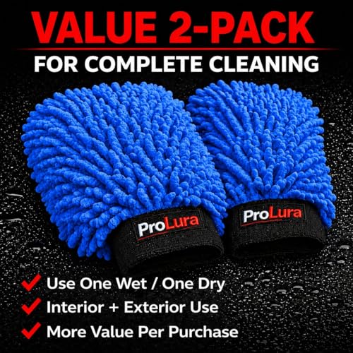 Microfiber Car Wash Mitt 2 Pack, Chenille Scratch-Free Wash Gloves, Ultra Soft, Highly Absorbent, 7.1” x 10.2”, Lint-Free, Reusable Auto Cleaning Mitt (Blue) - color: Blue