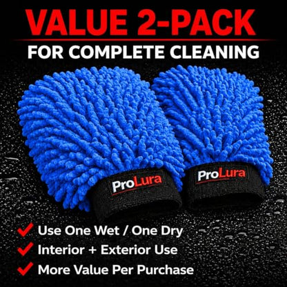 Microfiber Car Wash Mitt 2 Pack, Chenille Scratch-Free Wash Gloves, Ultra Soft, Highly Absorbent, 7.1” x 10.2”, Lint-Free, Reusable Auto Cleaning Mitt (Blue) - color: Blue