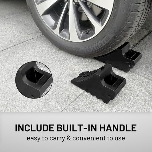 ROBLOCK Solid Rubber Wheel Chocks Heavy Duty Trailer Chock, G.V.W. Up to 4T, 2 Pack Black, 8.6" L x 3.7 W x 4.7" H for Car, Travel Trailers, RV, Truck, and ATV, for All Weather Use - color: 2 Pc Medium
