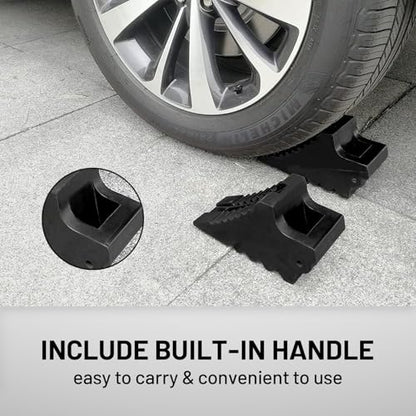ROBLOCK Solid Rubber Wheel Chocks Heavy Duty Trailer Chock, G.V.W. Up to 8T, 4 Pack Black, 8.6" L x 3.7 W x 4.7" H for Car, Travel Trailers, RV, Truck, and ATV, for All Weather Use - color: 4 Pc Medium