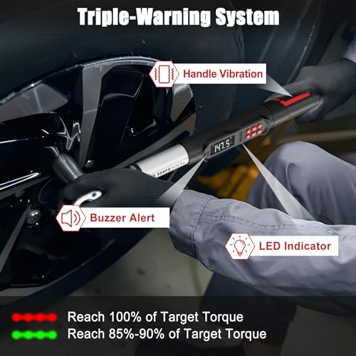 VANPO Adjustable Digital Torque Wrench, 7.38-147.5 Ft.lb/10-200Nm for HVAC | Electronic Torque Wrench with 38mm Jaw and 1/2" Ratchet, ±2% Accuracy, Buzzer, Vibration and LED Indicator for Split AC, Car - size: 7.4-147.5 Ft.lb/10-200 Nm(14×18mm)