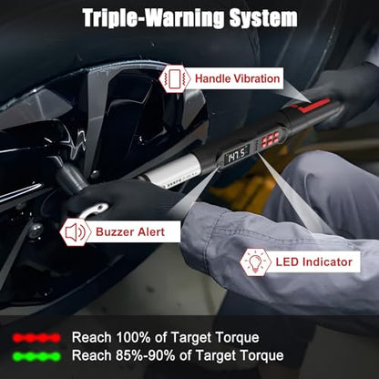 VANPO Adjustable Digital Torque Wrench, 7.38-147.5 Ft.lb/10-200Nm for HVAC | Electronic Torque Wrench with 38mm Jaw and 1/2" Ratchet, ±2% Accuracy, Buzzer, Vibration and LED Indicator for Split AC, Car - size: 7.4-147.5 Ft.lb/10-200 Nm(14×18mm)
