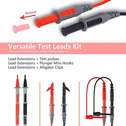 KAIWEETS Soft Silicone Electrician Test Leads Kit CAT III 1000V & CAT IV 600V with Alligator Clips and Needle Probe for Fluke/AstroAI/INNOVA Multimeter Electronic Clamp Meter 9PCS - size: 9PCS