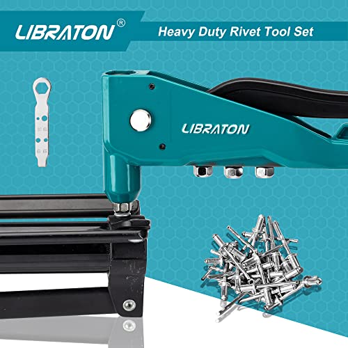 Libraton Heavy Duty Rivet Gun, Pop Rivet Gun Set, Professional Hand Riveter, Manual Riveting Tool with 110Pcs Rivets and 4 Interchangeable Heads, for Metal, Wood and Plastic - size: Heavy-duty Rivet Gun