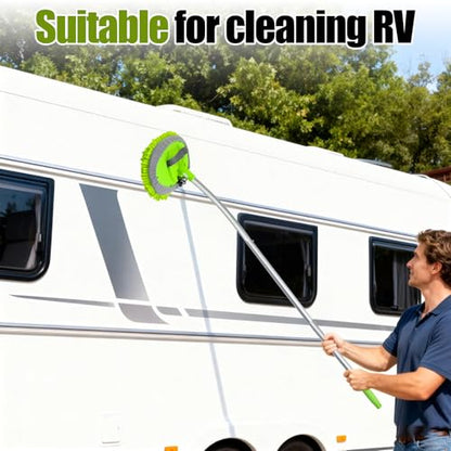 15° Curved Car Wash Brush with Long Handle 43" Extension Cleaning Mop Exterior Interior Carwash Duster 3-Section, 90° Pivoting Extralarge Microfiber Head for Scratch-Free Car, SUV & Truck - color: Green