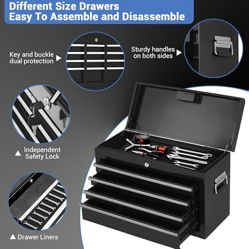 5-Drawer Rolling Tool Chest with Wheels and Locking System, Portable Tool Cabinet for Garage, Workshop, Mechanic, Heavy Duty Tool Box with Drawers, Detachable Storage for Home and Shop, Black - style: 5-Drawer Tool Box