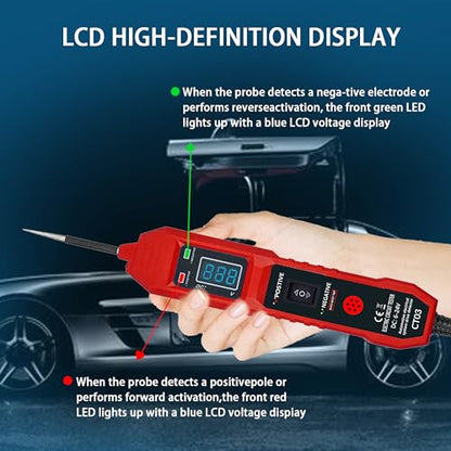 CT03 Power Circuit Tester, 6-24V DC Test Light Short Circuit, Automotive Component Electrical Polarity Identify Continuity Tester, Overload Protection - color: Red