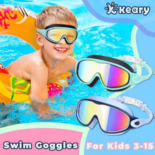 Keary 2 Pack Kids Swim Goggles for 3-15 UV Protection Anti-Fog Pool Water Swimming Goggles for Boys Girls Youth Toddler - color: Blue & Black