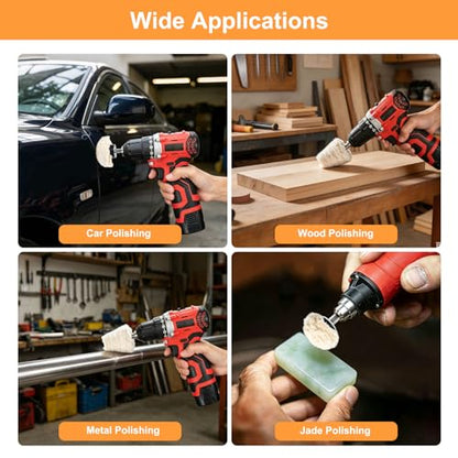Linstyle Buffing Wheels for Drill: 9PCS Non-Woven & Cotton Polishing Wheel Kit, with Extension Holder 1/4" Hex Shank Drill Attachment Rust Removal for Car Wheel Rim Headlight, Metal, Aluminum, Brass