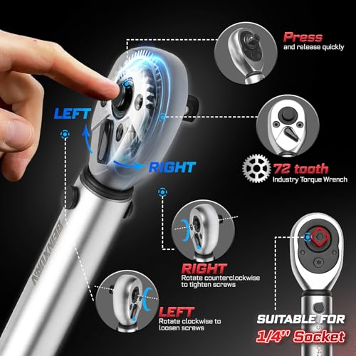 GEINXURN 1/4 In. Drive Click Torque Wrench Set, 20-240 IN.LB Dual-Direction Bike Maintenance Kit，66Pcs with Universal Socket, Screwdriver Bits for Bicycle, Car, Moto - style: GX-TW0104RS66-US