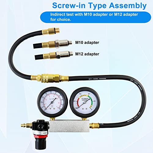 JoyFans Cylinder Leak Down Tester Kit, Professional Dual Pressure Gauges Engine Compression Leakdown Detector Leakage Test Set for Gasoline Engine with 10 12 14mm Spark Plugs Red - color: Red