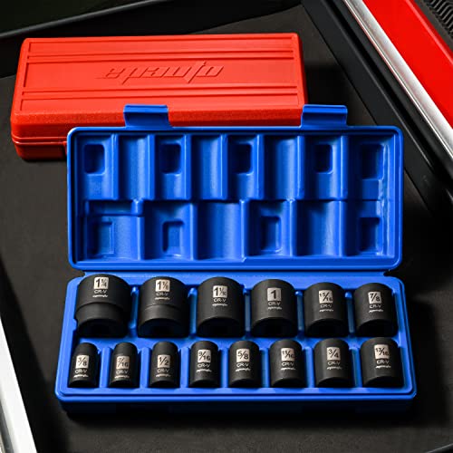 EPAuto 1/2-Inch Drive SAE Shallow Impact Socket Set, CRV, 6-Point 14 Sockets - style: SAE - Shallow