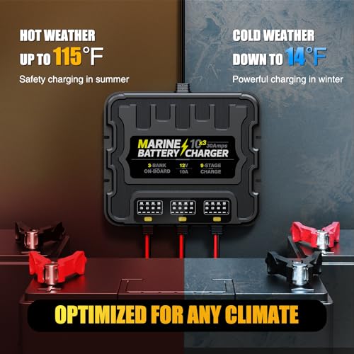 3 Bank Marine Battery Charger 30A (10A/Bank) 10X3, 12V,Waterproof,lifepo4 Boat Battery Charger Maintainer and Desulfator for AGM, Lithium,Deep-Cycle Batteries Boat Accessories - size: 3 Bank(30A)