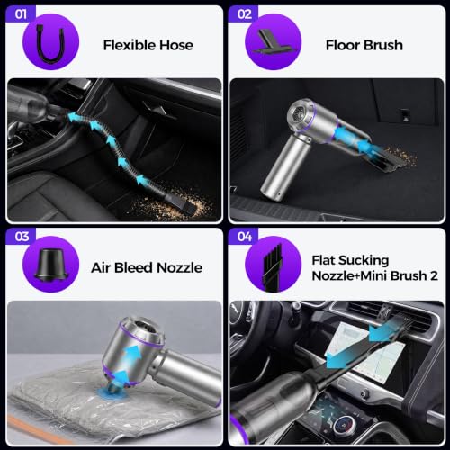 Cordless Mini Hand Car Vacuum Rechargeable, Hand Held Portable Vacuum , 21000PA High Power Small Vacuum Cleaner, Compressed Air Duster & Air Blower & Aspiradora Para Carro for Car, Home, Office, Pet