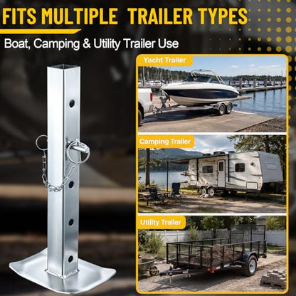 2 Pcs Drop Leg and Pin for Jack, 8000 lbs, Adjustable Jack Stand for 2 Inch Square Tube Trailer, Heavy Duty Galvanized Steel Drop Legs with 5 Mounting Holes for Car Maintenance Support