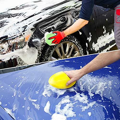 20 Pieces Cars Microfiber Wax Applicator Pads Foam Bulk 5 Inch Diameter Round Polishing Sponge Buffing Detailing Pads for Cars, Yellow Green Blue Dark Blue