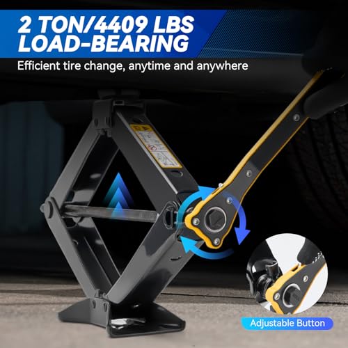 Car Jack Kit, 2 Ton (4409 lbs) Scissor Jack, Portable Tire Changing/Repairing Kit with Lug Wrench, Universal Fit for Sedans, Coupes, SUVs, MPVs, Hatchbacks, Crossovers, Wagons