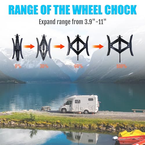 RV Rotatable Wheel Chock Stabilizers (Drill Adjusted), Camper Heavy Duty Tire Chock Stabilizers, Travel Trailers Wheel Chock Scissor 2 Sets with Ratchet,hex Socket,Gloves (Black-Turn) - color: BLACK-TURN