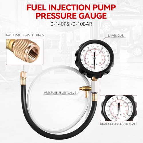 Auto Dynasty Automotive Fuel Pressure Tester Kit Oil Combustion Spray Pressure Gauge Set Compatible with Trucks, Cars and Motorcycles, Red