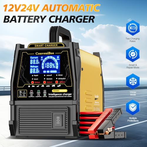 12V 24V Car Battery Charger Heavy Duty, 0-15A Automatic Battery Maintainer, 2026 Upgraded, Fast & Trickle Charge, Pulse Repair, for AGM Lead-Acid Deep Cycle, Car Truck Motorcycle RV Boat Lawn Mower