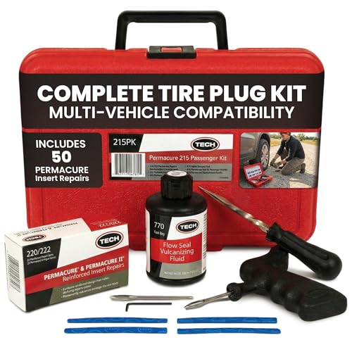 TECH Permacure Tire Repair Kit with Plugs – 50 Plugs & Tools for Permanent Tire Repair, Moisture & Air-Proof Seal, Ideal for Cars, Trucks, ATVs, Motorcycles, SUVs, & More – Portable & Compact Storage