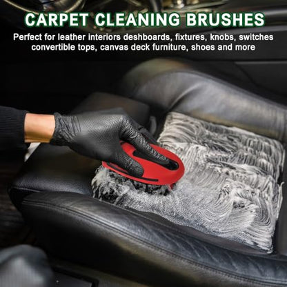 Carpet and Upholstery Cleaning Brush, Stiff Bristle Carpet Detailing Scrubber Brush, Multi-Functional Car Detailing Scrub Brushes, Cleaning Brushes for Car and Home Couch Floor Mats (Red) - color: Red