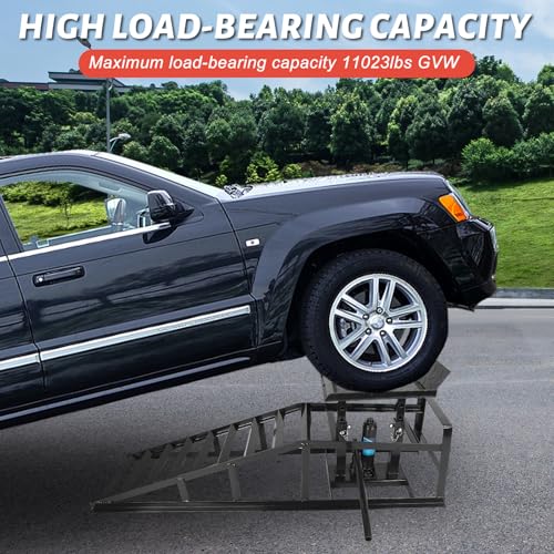 2 Pack Heavy Duty Steel Car Lift Ramp 5T Adjustable 9.8-15 Inch Height | Low Profile Car Lift Service Ramps Truck Trailer Garage 5T 11050lbs，Hydraulic Vehicle Ramp-Black - size: 5T-black