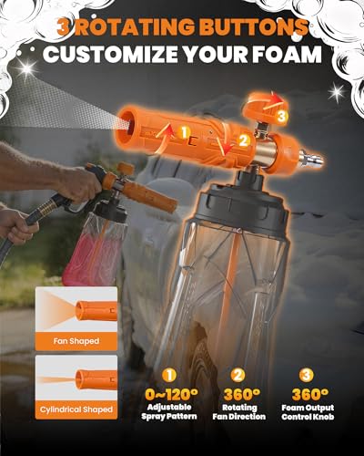 maXpeedingrods Foam Cannon for Pressure Washer, Quick Release Foam Cannon | Wide Mouth Car Wash Foam Gun with 360° Adjustable Soap Cannon, Thick Snow Foam, 1/4'' Quick Connector (Transparent)