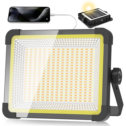 400W Solar 32000MAh Rechargeable Work Light, 400 LED 32000LM Portable Flood Light with Stand＆Dimming Function, IP66 Waterproof 3 Modes LED Job Site Lighting Flashlights for Mechanic Car - color: Yellow
