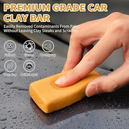 Heavy Duty Car Clay Bar Kit with Ceramic Coating Spray - Auto Detailing Clay System with Clay Block, Synthetic Lubricant & Rapid Ceramic Paint Sealant for Maximum Gloss & Unmatched Smoothness