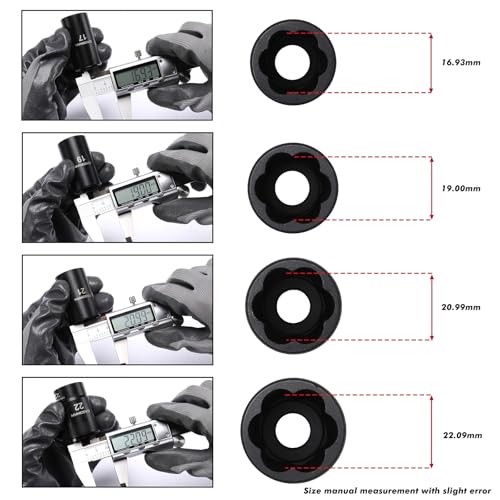 CASOMAN 5 Pieces 1/2"Dr. Twist Socket Set, Lug Nut Remover Tool Metric Bolt and Lug Nut Extractor Socket Tools - size: 5-Piece