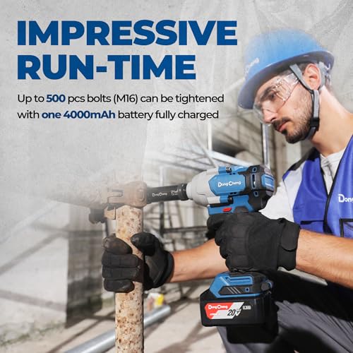 Dong Cheng 20V Brushless Impact Wrench, 670 ft-lbs (910N.m) Max Torque, 1/2 inch 4-Speed 2200RPM Cordless Impact Gun with Tool Bag, 4.0Ah Battery & Charger for Bolts on Cars, Trucks.etc - style: 1x4.0Ah Battery