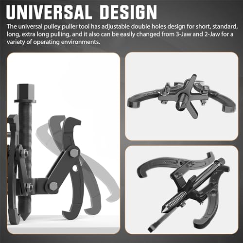 3'' 4'' 6'' 8'' Gear Puller Set, 3 Jaw Bearing Puller with Reversible Jaws | 2 Jaw / 3 Jaw Pulley Puller Tool for Pulley Gear Bearing Flywheel Removal, 4pcs Gear Extractor Tool 1.1t/1.6t/3.0t/4.4t