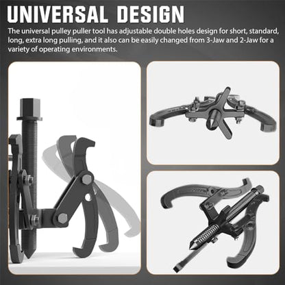 3'' 4'' 6'' 8'' Gear Puller Set, 3 Jaw Bearing Puller with Reversible Jaws | 2 Jaw / 3 Jaw Pulley Puller Tool for Pulley Gear Bearing Flywheel Removal, 4pcs Gear Extractor Tool 1.1t/1.6t/3.0t/4.4t