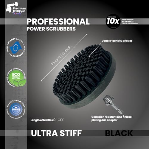 Premium Drill Brush Professional– 2in1 for Drill & Angle Grinder Ultra-Stiff 6 in Black | Scratch-Free Heavy-Duty Cleaning Brush for Concrete, Brick, Stone, Metal, Masonry, Grills, Rust - color: Black
