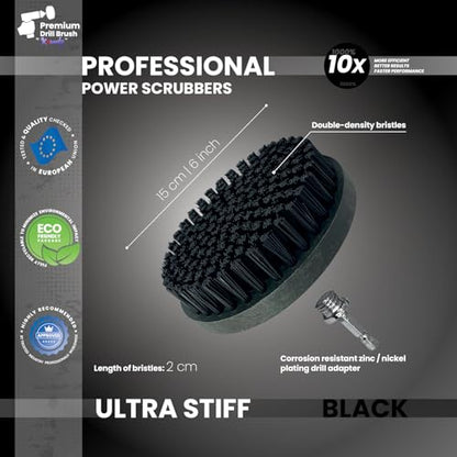 Premium Drill Brush Professional– 2in1 for Drill & Angle Grinder Ultra-Stiff 6 in Black | Scratch-Free Heavy-Duty Cleaning Brush for Concrete, Brick, Stone, Metal, Masonry, Grills, Rust - color: Black