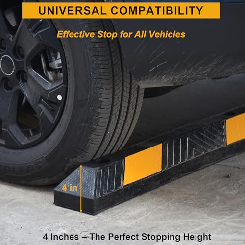 OrangeStar 4 Pack 72" Rubber Parking Curbs | Heavy Duty Garage Floor Wheel Stopper with Yellow Reflective Stripes for Car, Truck, Trailer, Driveway, Parking Lot - size: 72in (4-Pack)