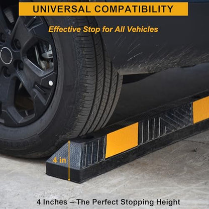 OrangeStar 72" Rubber Parking Curb, Heavy Duty Garage Floor Wheel Stopper w/Yellow Reflective Stripe for Car, Truck, Trailer, 2 Pack - size: 72in (2-Pack)