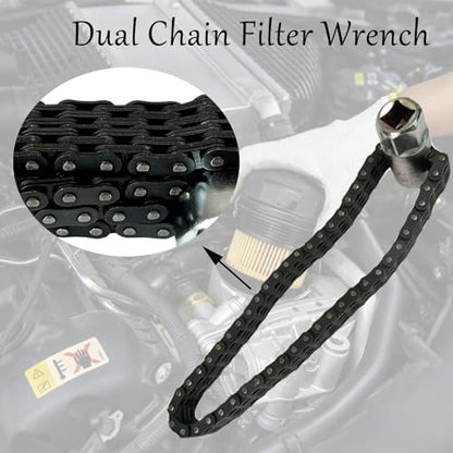 Automotive Oil Filter Chain Wrench Adjustable Oil Filter Wrench Double Chain Oil Filter Removal Tool Fits for 6-14cm
