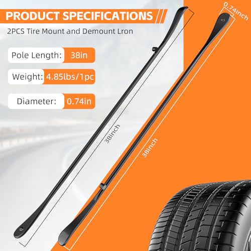 2 Pack 38 Inches Tire Crowbar Spoon Set, Forged 40Cr Steel Tire Mount & Demount Tools, Heavy Duty Tire Changing Pry Bar Kit for Car Truck SUV Bus Taxi Motorhome - size: 2 Pack 38 "x 38"