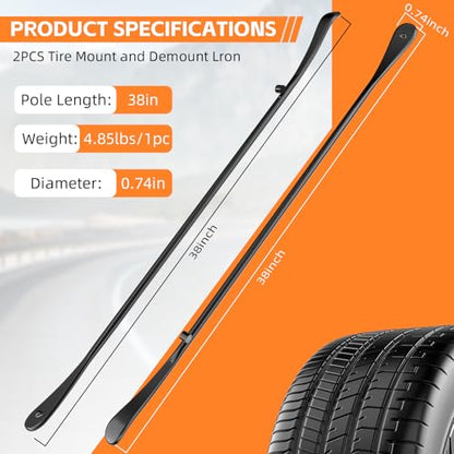 2 Pack 38 Inches Tire Crowbar Spoon Set, Forged 40Cr Steel Tire Mount & Demount Tools, Heavy Duty Tire Changing Pry Bar Kit for Car Truck SUV Bus Taxi Motorhome - size: 2 Pack 38 "x 38"