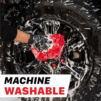 Maxshine Universal Red Chenille Microfiber Wash Pad – Professional High-Efficiency Car Wash Pad & Mitt Alternative – Scratch-Free Microfiber Cleaning Pad for Cars, Trucks, SUVs, Boats & RVs