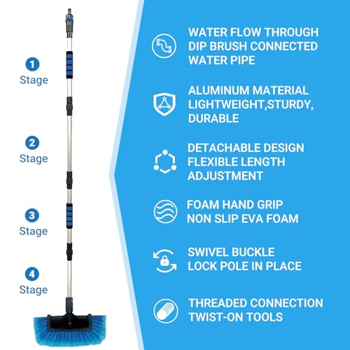 72" Car Wash Brush with Long Handle, On/Off Switch for Car RV Truck Boat Washing Brush, Complete Cleaning Kit with Car Wash Mop Windshield Squeegee Multifunctional Wash Brush - style: 72" Car Wash Brush Set