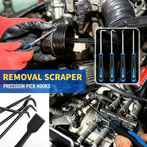 DWH 18 Pcs Precision Pick and Hooks Set, Trim Removal Tool Kit with Scraper Telescoping Magnetic Pickup Tool Panel Clip Plier Fastener Remover, Metal Plastic Trim Tools, Automotive Mechanic Bag, Blue - color: blue